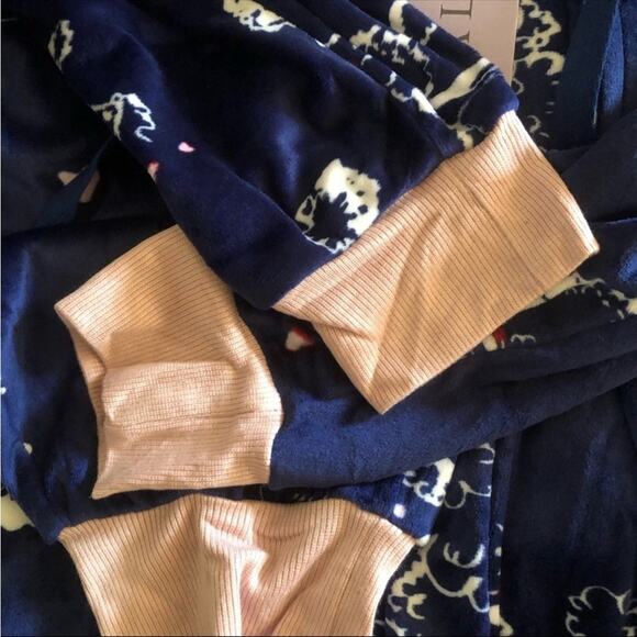 Hale Bob Pajamas NWT White Poodles Navy Pink Trim Wrist Ankles Hoodie Onesie Med - Picture 12 of 13